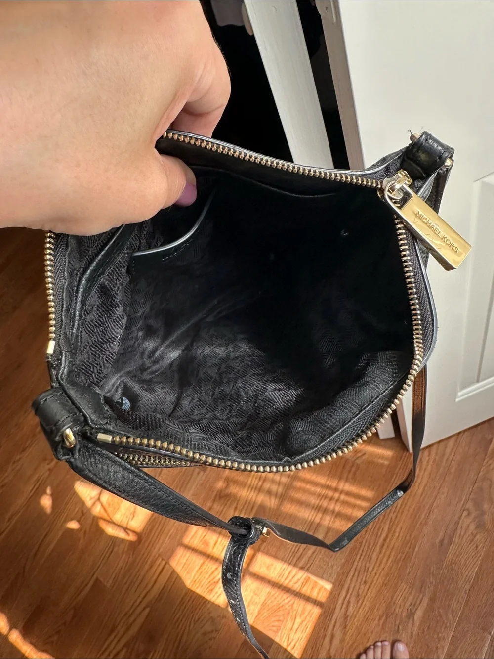 Michael Kors Black Pebbled Leather Crossbody Purse | Gold Hardware